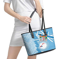 Personalised Fiji Day Leather Tote Bag Fijian Map Hibiscus Tapa Pattern LT01 - Polynesian Pride