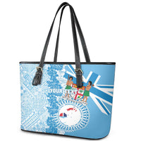Personalised Fiji Day Leather Tote Bag Fijian Map Hibiscus Tapa Pattern LT01 - Polynesian Pride