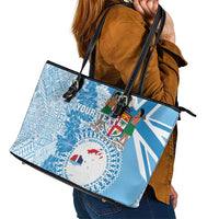 Personalised Fiji Day Leather Tote Bag Fijian Map Hibiscus Tapa Pattern LT01 - Polynesian Pride