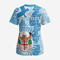 Personalised Fiji Day Scrub Top Fijian Map Hibiscus Tapa Pattern - Polynesian Pride