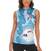 Personalised Fiji Day Women Sleeveless Polo Shirt Fijian Map Hibiscus Tapa Pattern LT01