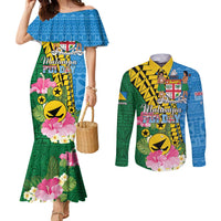 Personalised Malampa Fiji Day Couples Matching Mermaid Dress and Long Sleeve Button Shirt Tropical Tapa Pattern