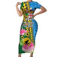 Personalised Malampa Fiji Day Short Sleeve Bodycon Dress Tropical Tapa Pattern LT01 Long Dress Art - Polynesian Pride