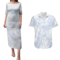 Samoa White Sunday Couples Matching Puletasi and Hawaiian Shirt Plumeria Floral