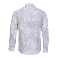 Samoa White Sunday Long Sleeve Button Shirt Plumeria Floral