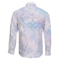 Samoa White Sunday Family Matching Long Sleeve Bodycon Dress and Hawaiian Shirt Sweet Pastel Plumeria Floral LT01 - Polynesian Pride