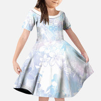Samoa White Sunday Family Matching Short Sleeve Bodycon Dress and Hawaiian Shirt Sweet Pastel Plumeria Floral LT01 Daughter's Dress White - Polynesian Pride