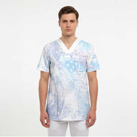 Samoa White Sunday Scrub Top Sweet Pastel Plumeria Floral - Polynesian Pride