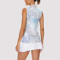 Samoa White Sunday Women Sleeveless Polo Shirt Sweet Pastel Plumeria Floral