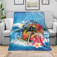 Personalized Aloha Hawaii Skeleton Surfing Blanket Tribal Shark Plumeria