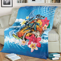 Personalized Aloha Hawaii Skeleton Surfing Blanket Tribal Shark Plumeria