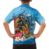 Personalized Aloha Hawaii Skeleton Surfing Family Matching Off Shoulder Short Dress and Hawaiian Shirt Tribal Shark Plumeria LT01 - Polynesian Pride