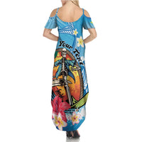 Personalized Aloha Hawaii Skeleton Surfing Family Matching Summer Maxi Dress and Hawaiian Shirt Tribal Shark Plumeria