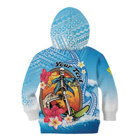 Personalized Aloha Hawaii Skeleton Surfing Kid Hoodie Tribal Shark Plumeria