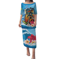 Personalized Aloha Hawaii Skeleton Surfing Puletasi Tribal Shark Plumeria