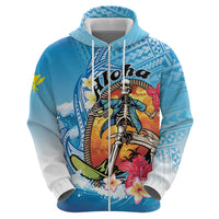 Personalized Aloha Hawaii Skeleton Surfing Zip Hoodie Tribal Shark Plumeria LT01 - Polynesian Pride