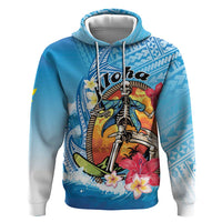 Personalized Aloha Hawaii Skeleton Surfing Zip Hoodie Tribal Shark Plumeria LT01 Pullover Hoodie Blue - Polynesian Pride