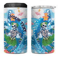 Personalized Hawaii Hula Girl Skeleton Dancing 4 in 1 Can Cooler Tumbler Hibiscus Tribal Shark