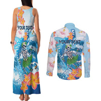 Personalized Hawaii Hula Girl Skeleton Dancing Couples Matching Tank Maxi Dress and Long Sleeve Button Shirt Hibiscus Tribal Shark