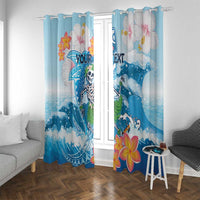 Personalized Hawaii Hula Girl Skeleton Dancing Window Curtain Hibiscus Tribal Shark