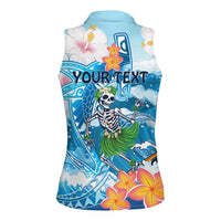 Personalized Hawaii Hula Girl Skeleton Dancing Women Sleeveless Polo Shirt Hibiscus Tribal Shark
