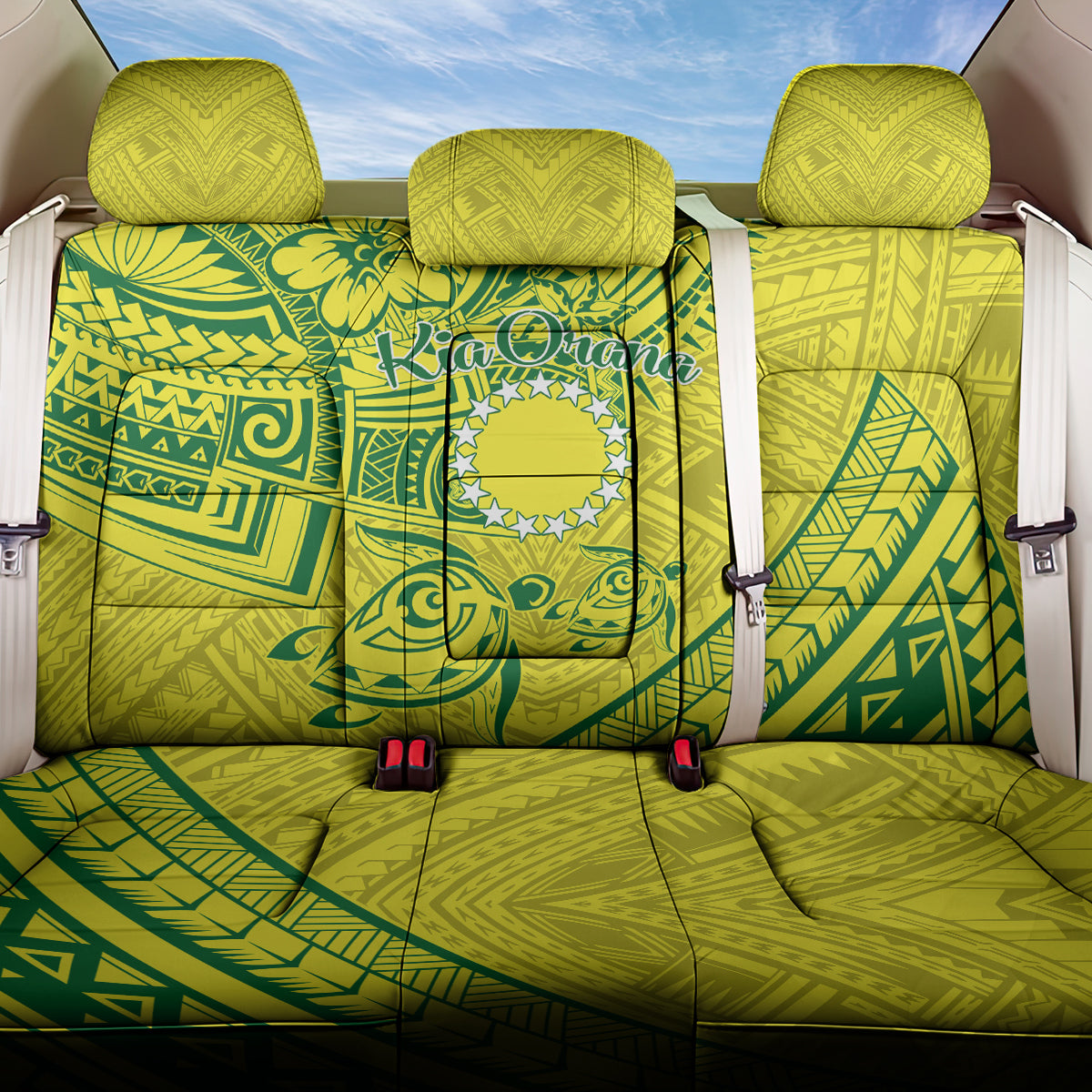 Kia Orana Cook Islands Back Car Seat Cover Turtle Yellow Green Polynesian Pattern LT01 One Size Green - Polynesian Pride