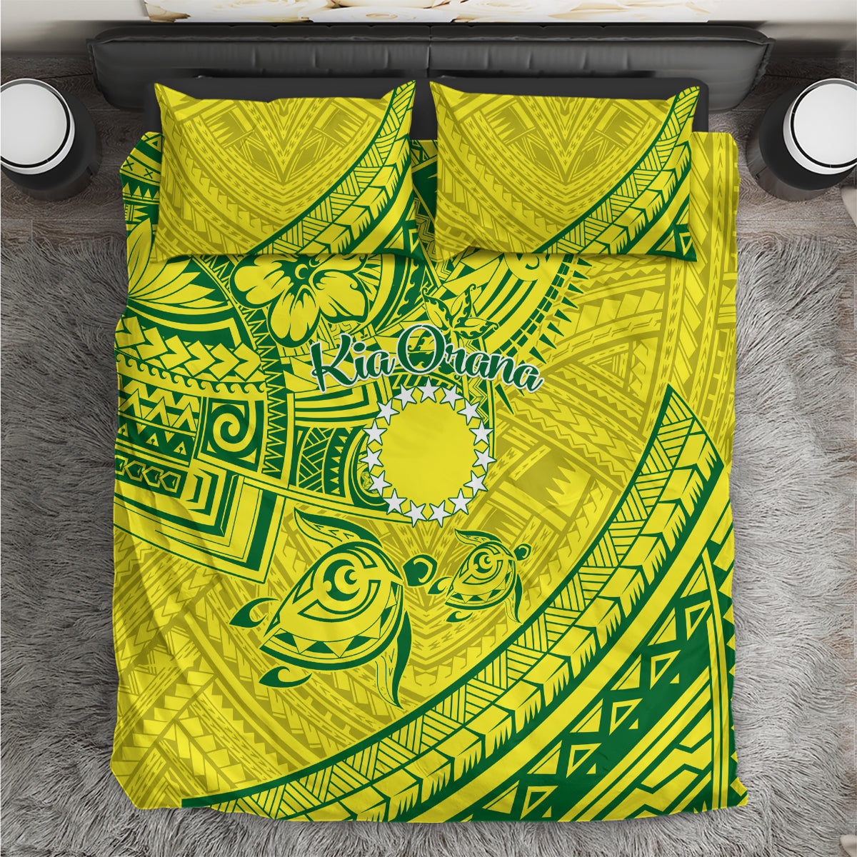 Kia Orana Cook Islands Bedding Set Turtle Yellow Green Polynesian Pattern LT01 Green - Polynesian Pride