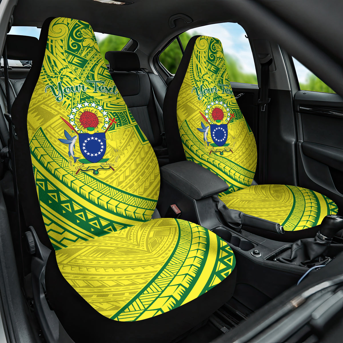 Kia Orana Cook Islands Car Seat Cover Turtle Yellow Green Polynesian Pattern LT01 One Size Green - Polynesian Pride
