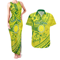 Kia Orana Cook Islands Couples Matching Tank Maxi Dress and Hawaiian Shirt Turtle Yellow Green Polynesian Pattern LT01 Green - Polynesian Pride