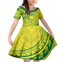 Kia Orana Cook Islands Family Matching Mermaid Dress and Hawaiian Shirt Turtle Yellow Green Polynesian Pattern LT01 Daughter's Dress Green - Polynesian Pride