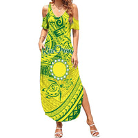 Kia Orana Cook Islands Family Matching Summer Maxi Dress and Hawaiian Shirt Turtle Yellow Green Polynesian Pattern LT01 Mom's Dress Green - Polynesian Pride