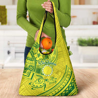 Kia Orana Cook Islands Grocery Bag Turtle Yellow Green Polynesian Pattern