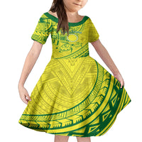Kia Orana Cook Islands Kid Short Sleeve Dress Turtle Yellow Green Polynesian Pattern LT01 KID Green - Polynesian Pride
