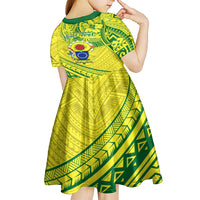 Kia Orana Cook Islands Kid Short Sleeve Dress Turtle Yellow Green Polynesian Pattern LT01 - Polynesian Pride