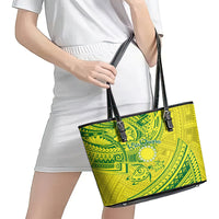 Kia Orana Cook Islands Leather Tote Bag Turtle Yellow Green Polynesian Pattern LT01 - Polynesian Pride