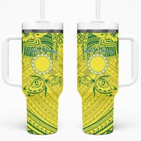 Kia Orana Cook Islands Tumbler With Handle Turtle Yellow Green Polynesian Pattern