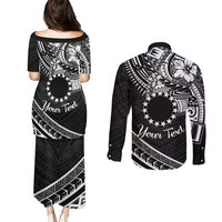 Kia Orana Cook Islands Couples Matching Puletasi Dress and Long Sleeve Button Shirt Circle Stars With Floral White Pattern LT01 - Polynesian Pride