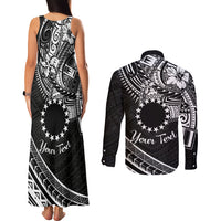 Kia Orana Cook Islands Couples Matching Tank Maxi Dress and Long Sleeve Button Shirt Circle Stars With Floral White Pattern LT01 - Polynesian Pride