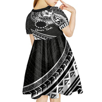 Kia Orana Cook Islands Kid Short Sleeve Dress Circle Stars With Floral White Pattern LT01 - Polynesian Pride