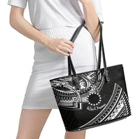 Kia Orana Cook Islands Leather Tote Bag Circle Stars With Floral White Pattern LT01 - Polynesian Pride