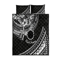 Kia Orana Cook Islands Quilt Bed Set Circle Stars With Floral White Pattern LT01 Black - Polynesian Pride