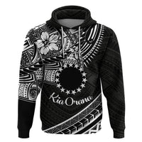 Kia Orana Cook Islands Zip Hoodie Circle Stars With Floral White Pattern LT01 Pullover Hoodie Black - Polynesian Pride