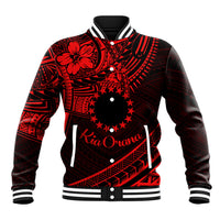 Kia Orana Cook Islands Baseball Jacket Circle Stars With Floral Red Pattern LT01 Unisex Red - Polynesian Pride