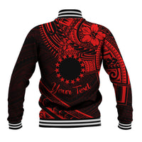 Kia Orana Cook Islands Baseball Jacket Circle Stars With Floral Red Pattern LT01 - Polynesian Pride