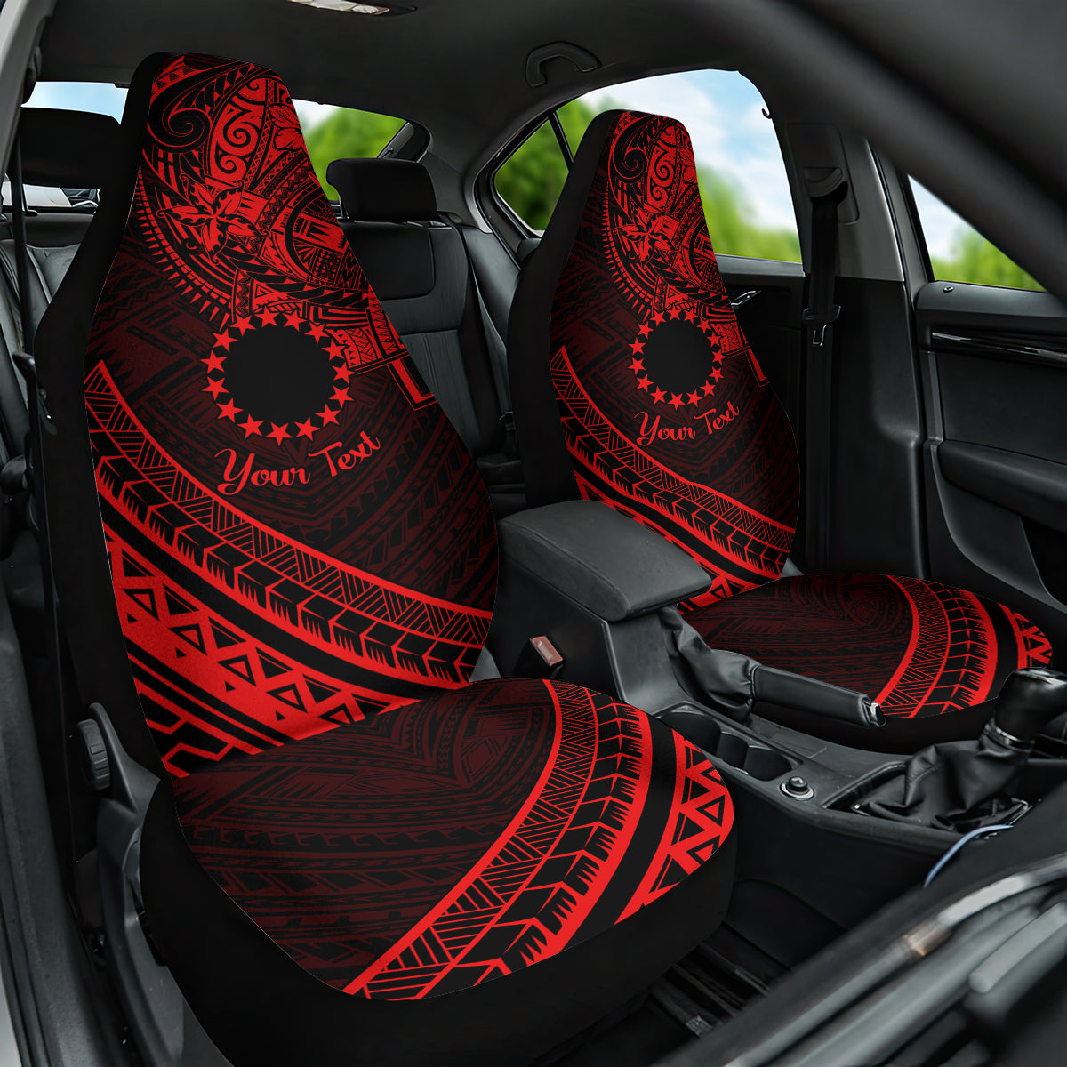 Kia Orana Cook Islands Car Seat Cover Circle Stars With Floral Red Pattern LT01 One Size Red - Polynesian Pride