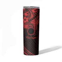 Kia Orana Cook Islands Skinny Tumbler Circle Stars With Floral Red Pattern