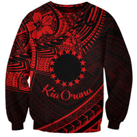 Kia Orana Cook Islands Sweatshirt Circle Stars With Floral Red Pattern LT01 Unisex Red - Polynesian Pride