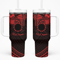 Kia Orana Cook Islands Tumbler With Handle Circle Stars With Floral Red Pattern