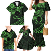Kia Orana Cook Islands Family Matching Mermaid Dress and Hawaiian Shirt Circle Stars With Floral Green Pattern LT01