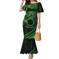 Kia Orana Cook Islands Family Matching Mermaid Dress and Hawaiian Shirt Circle Stars With Floral Green Pattern LT01
